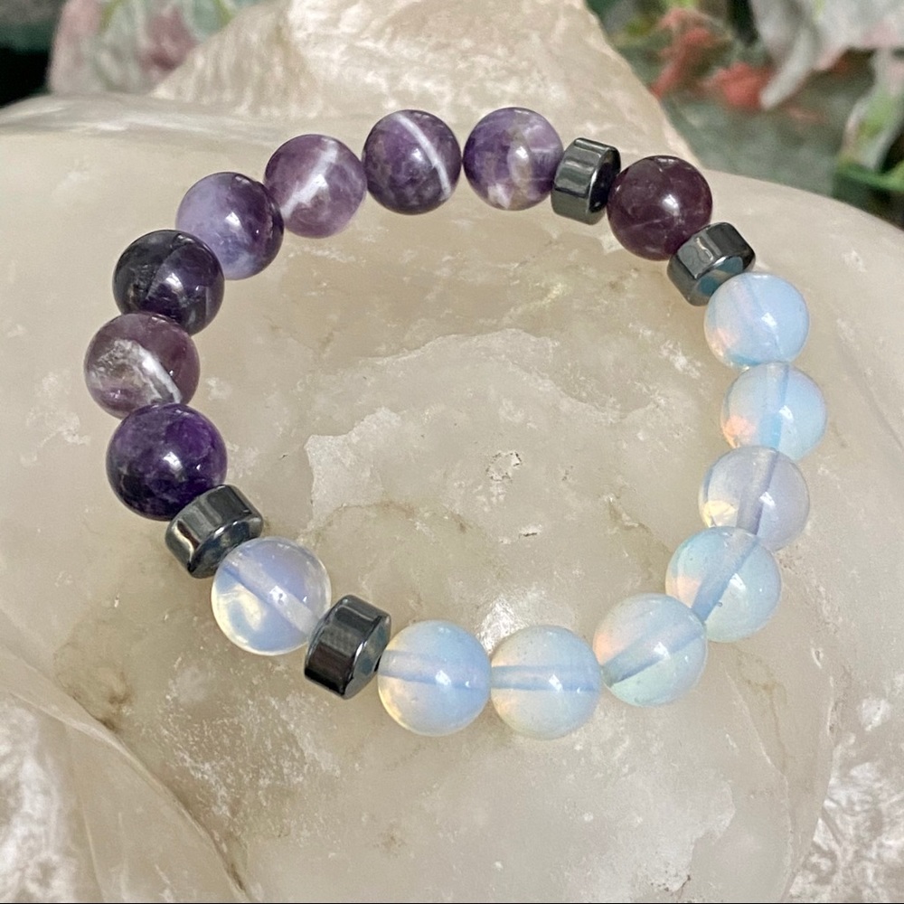 Amethyst and Opal 10mm Bracelet